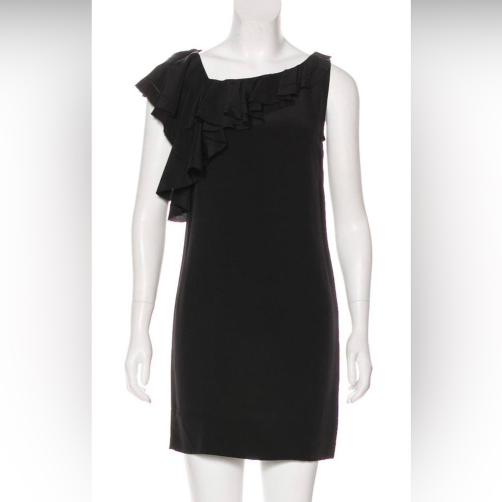 DVF Diane Bob Furstenberg Amora Silk Black Ruffle Dress size 8